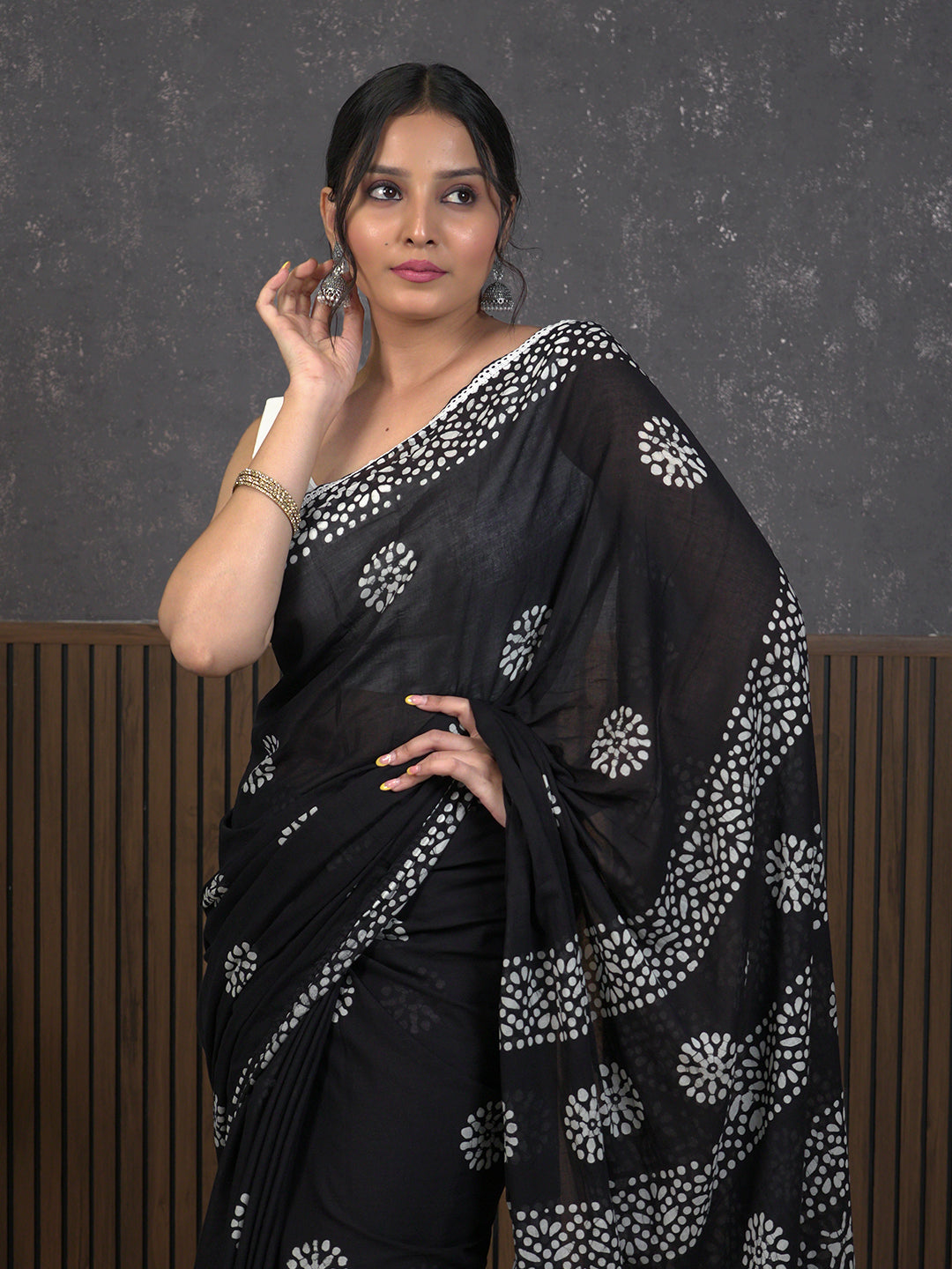 Suti Mudra Black Batik Saree