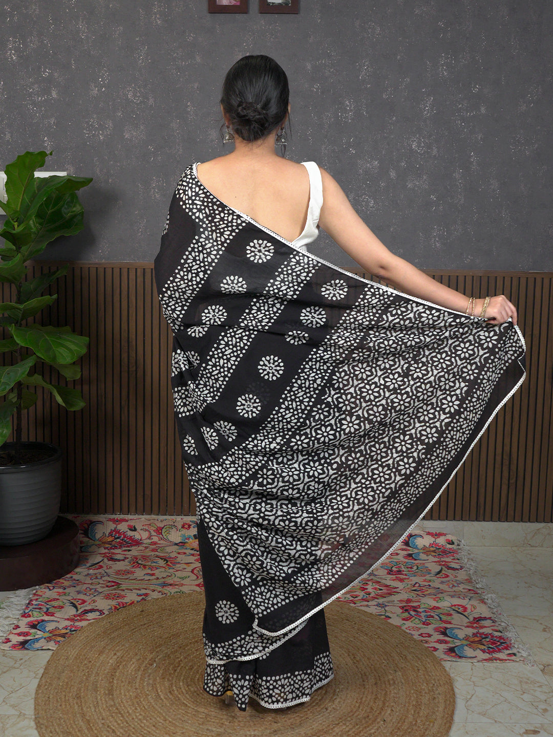 Suti Mudra Black Batik Saree