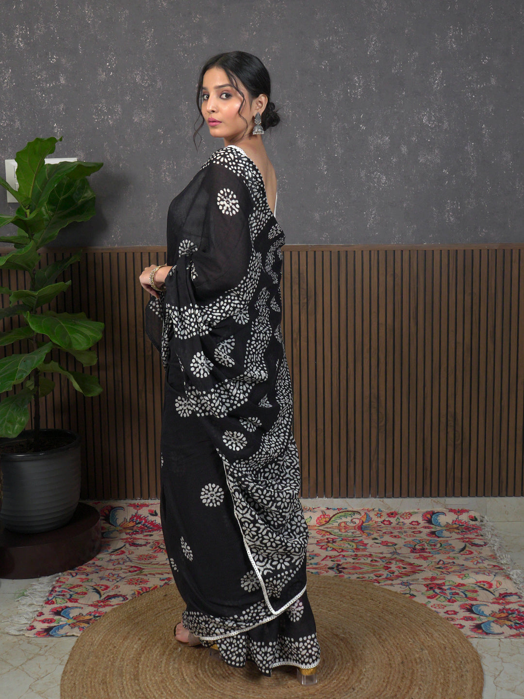Suti Mudra Black Batik Saree