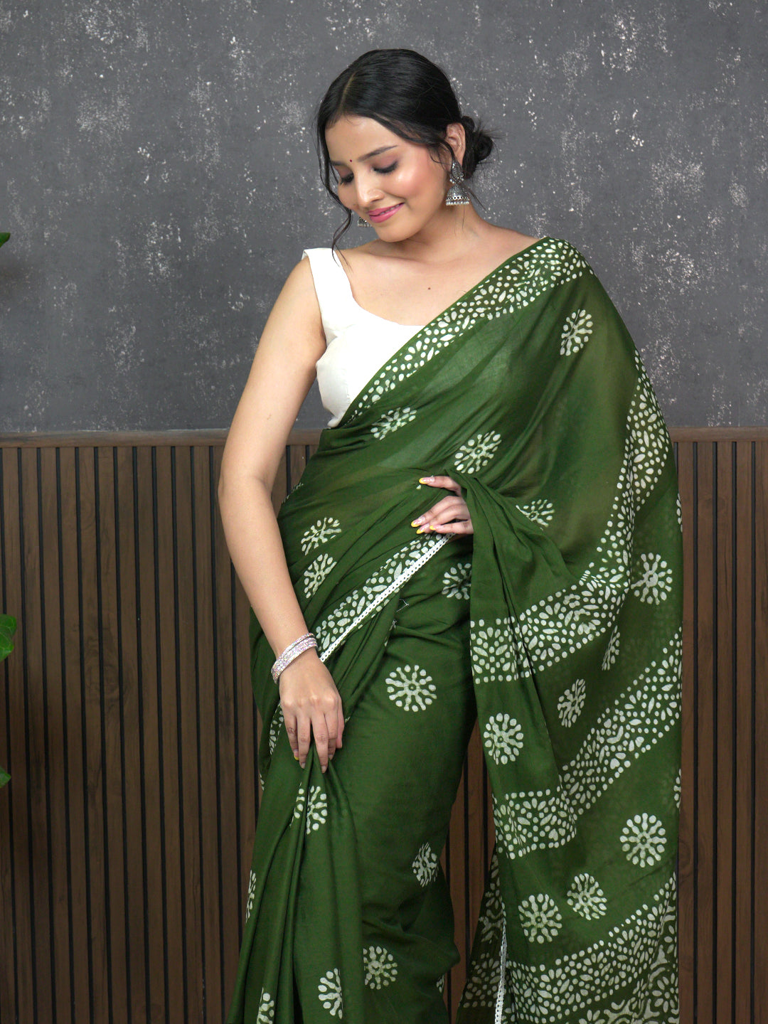 Suti Mudra Olive Batik Saree
