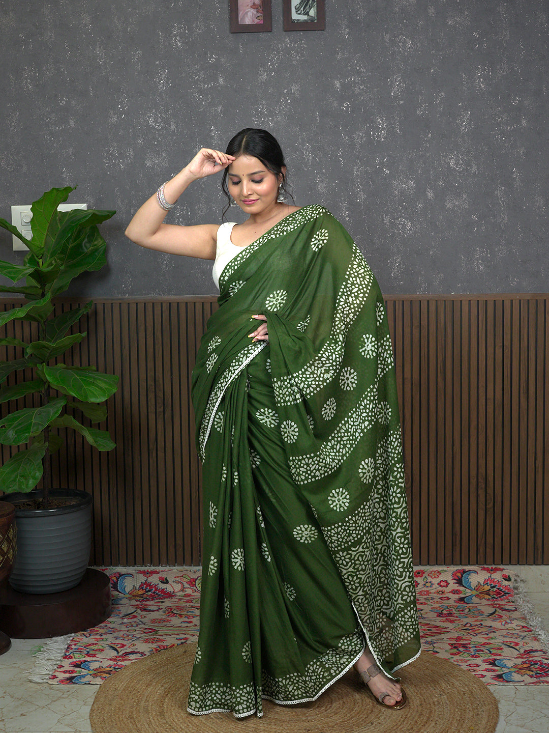Suti Mudra Olive Batik Saree