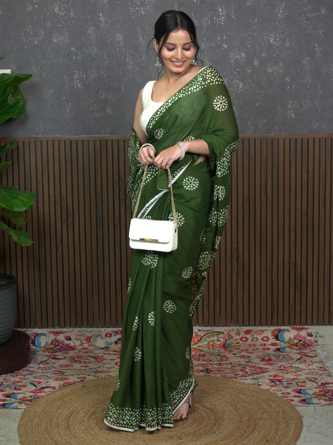 Suti Mudra Olive Batik Saree