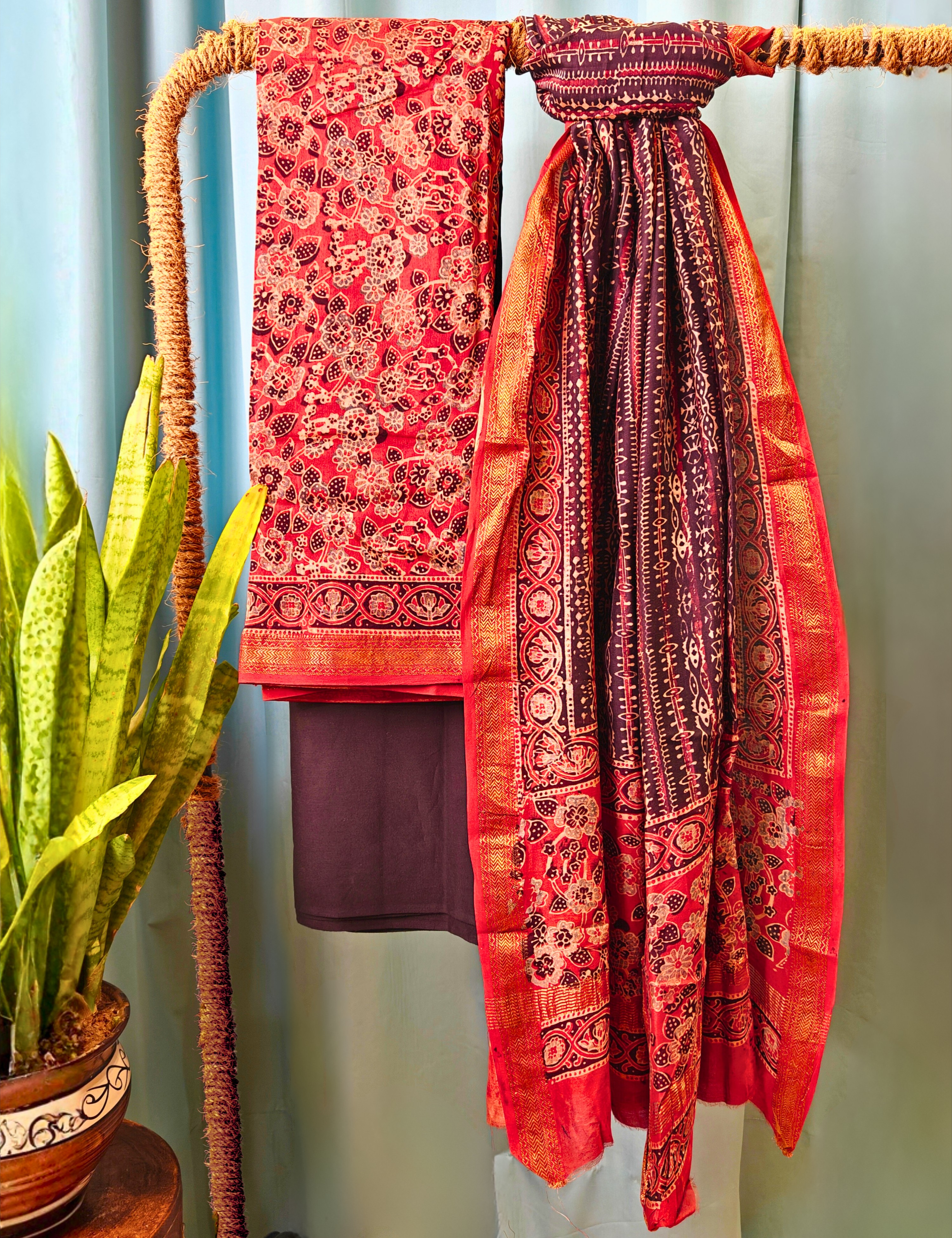 Durga Maroon Ajrakh Dress Material