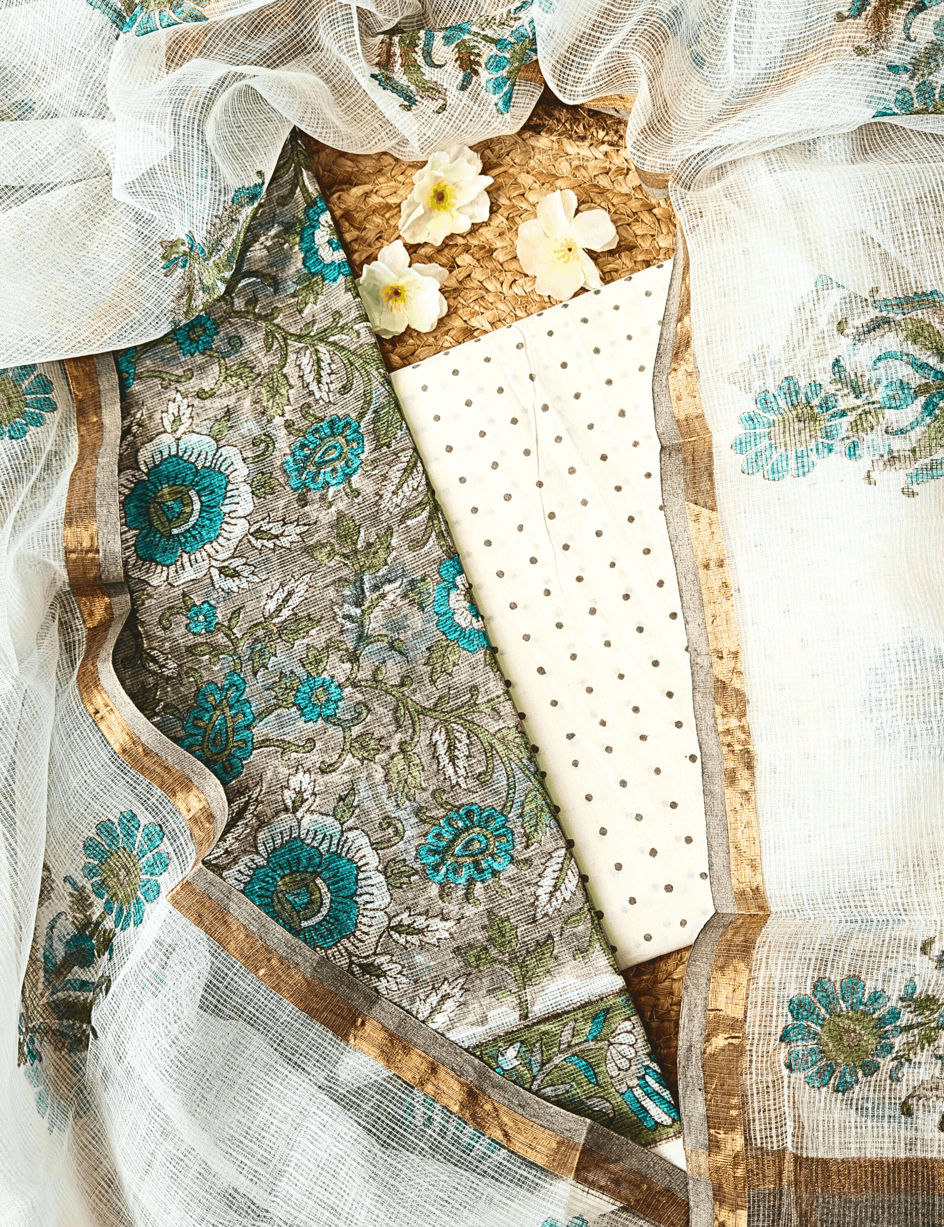 Vaayu Grey Bagru Dress Material