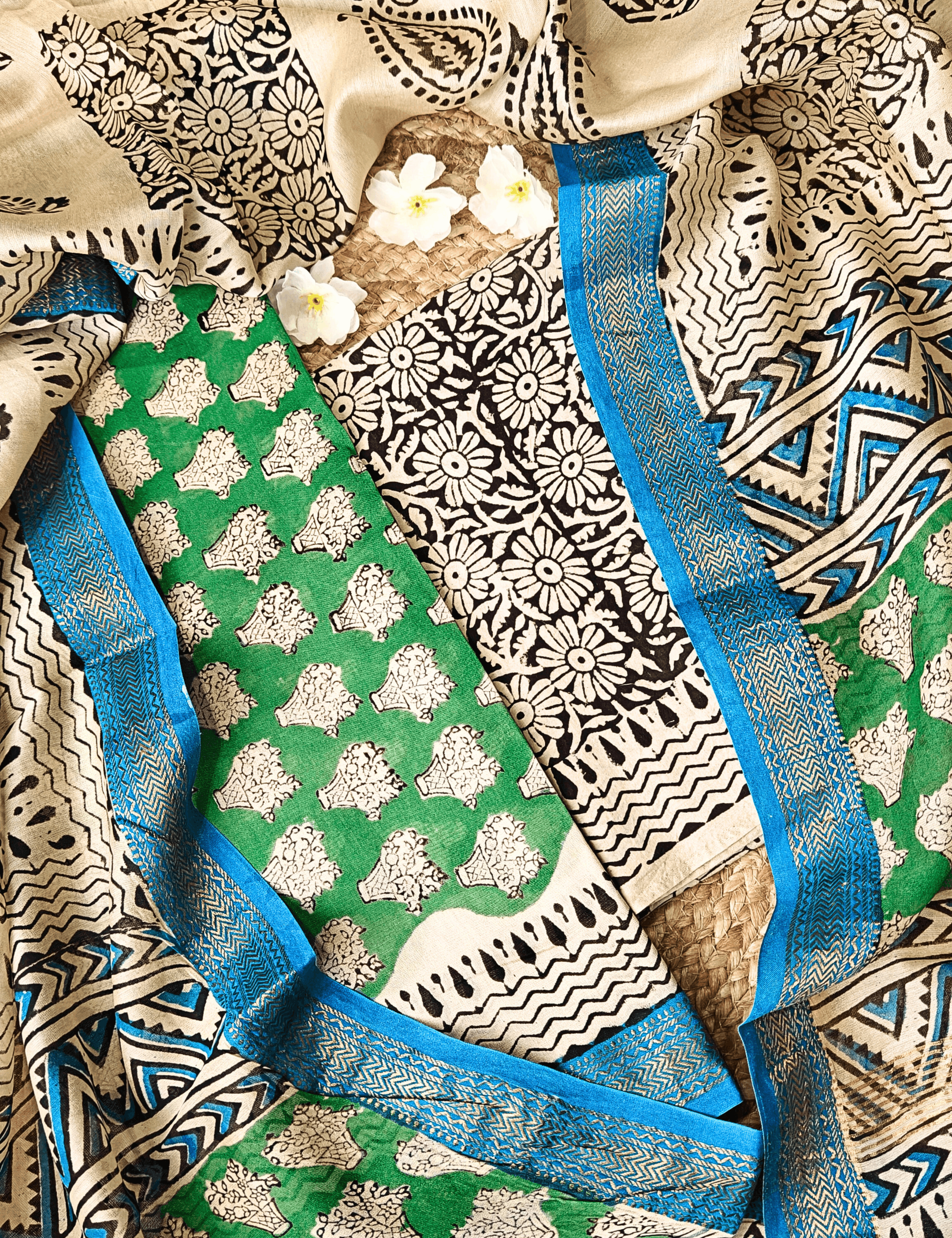 Rangeen Green Bagru Dress Material