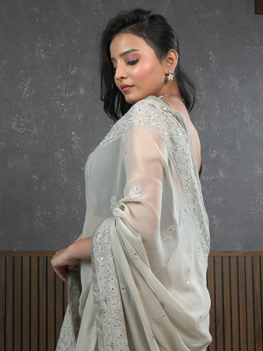 Nazakat Sand Karachi Work Saree