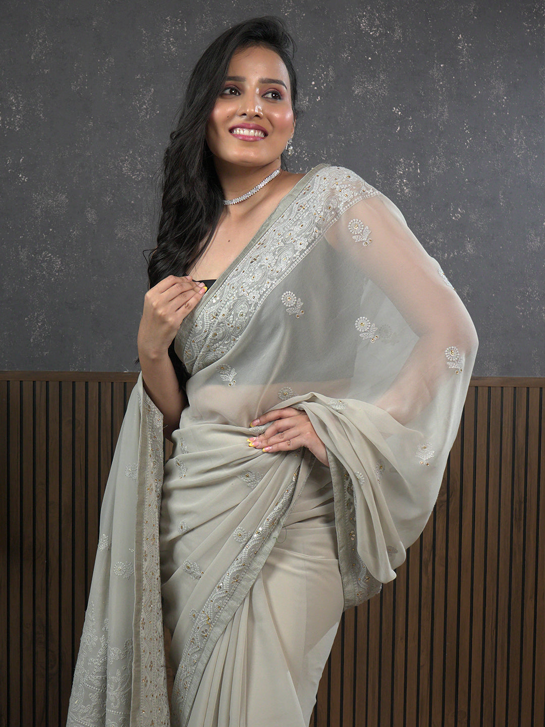 Nazakat Sand Karachi Work Saree