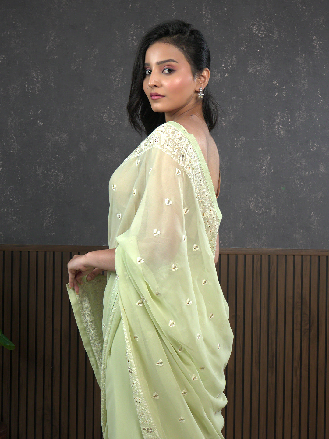 Nazakat Green Karachi Work Saree
