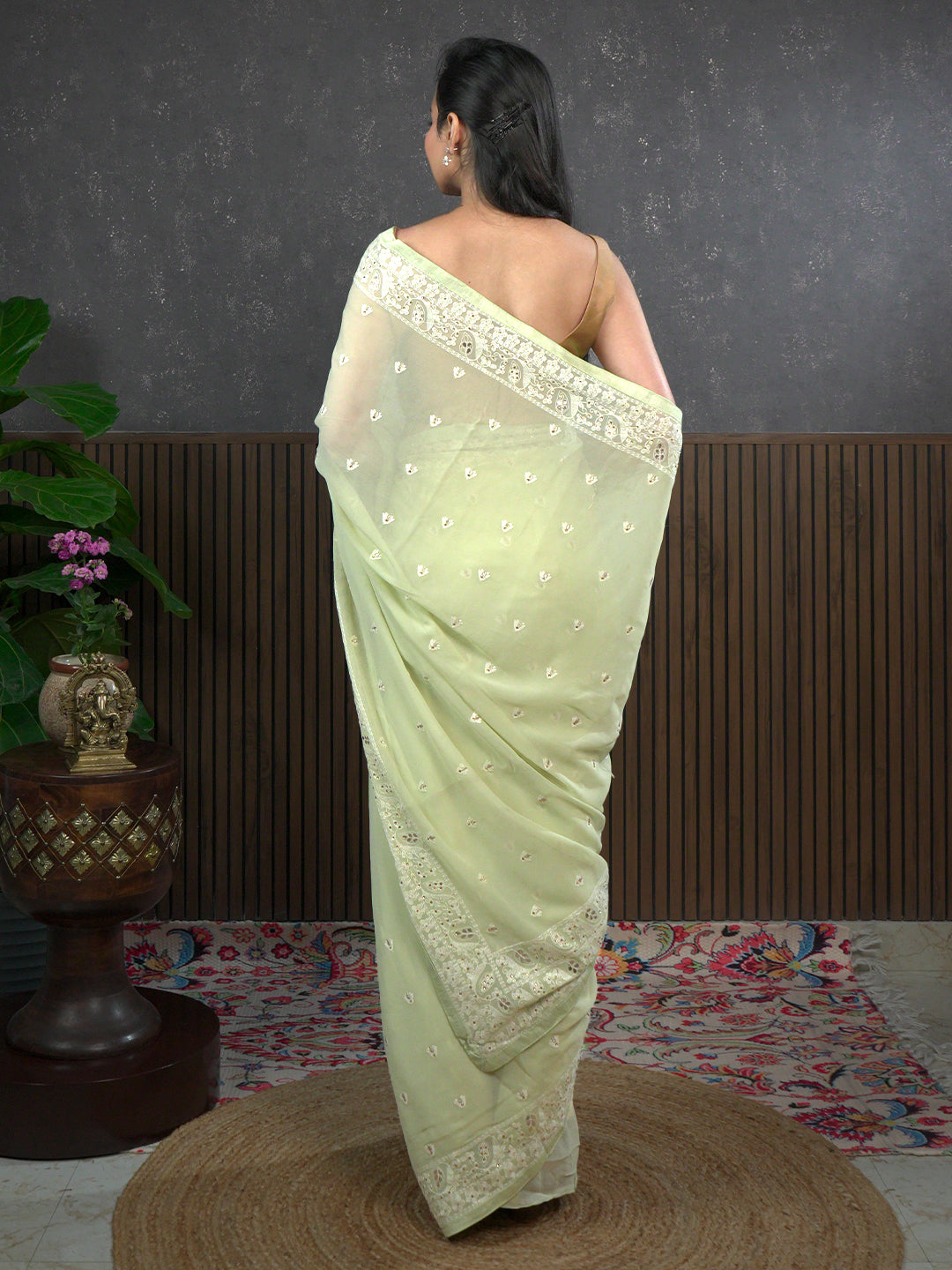 Nazakat Green Karachi Work Saree
