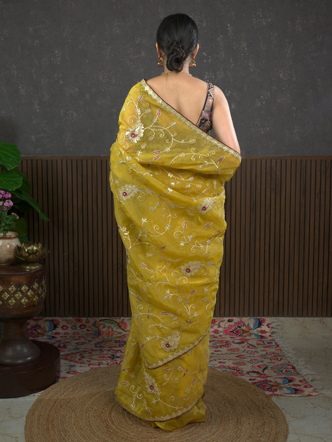 Gota Mustard Embroidered Saree
