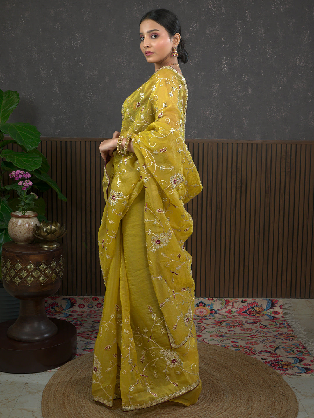 Gota Mustard Embroidered Saree
