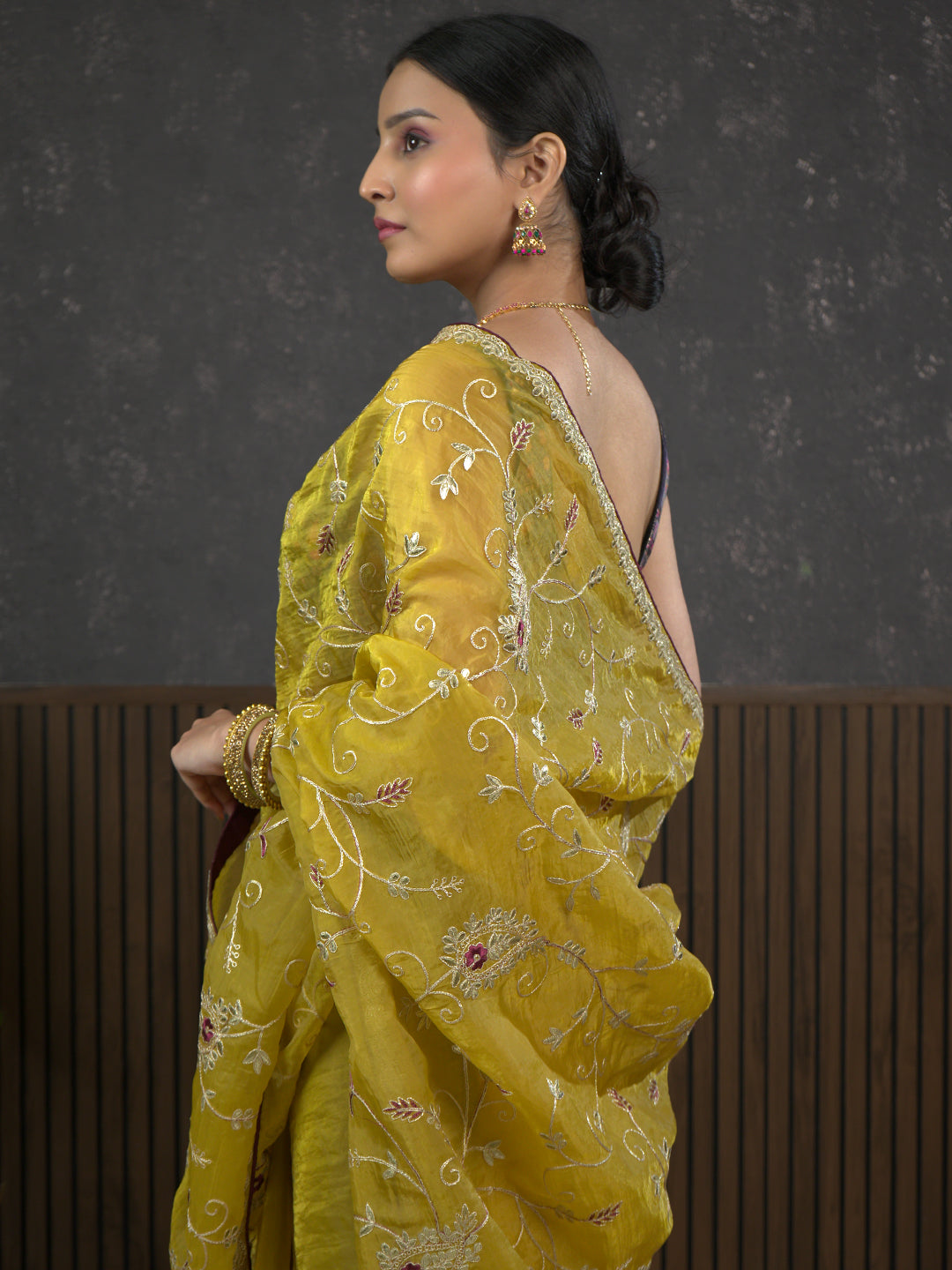 Gota Mustard Embroidered Saree