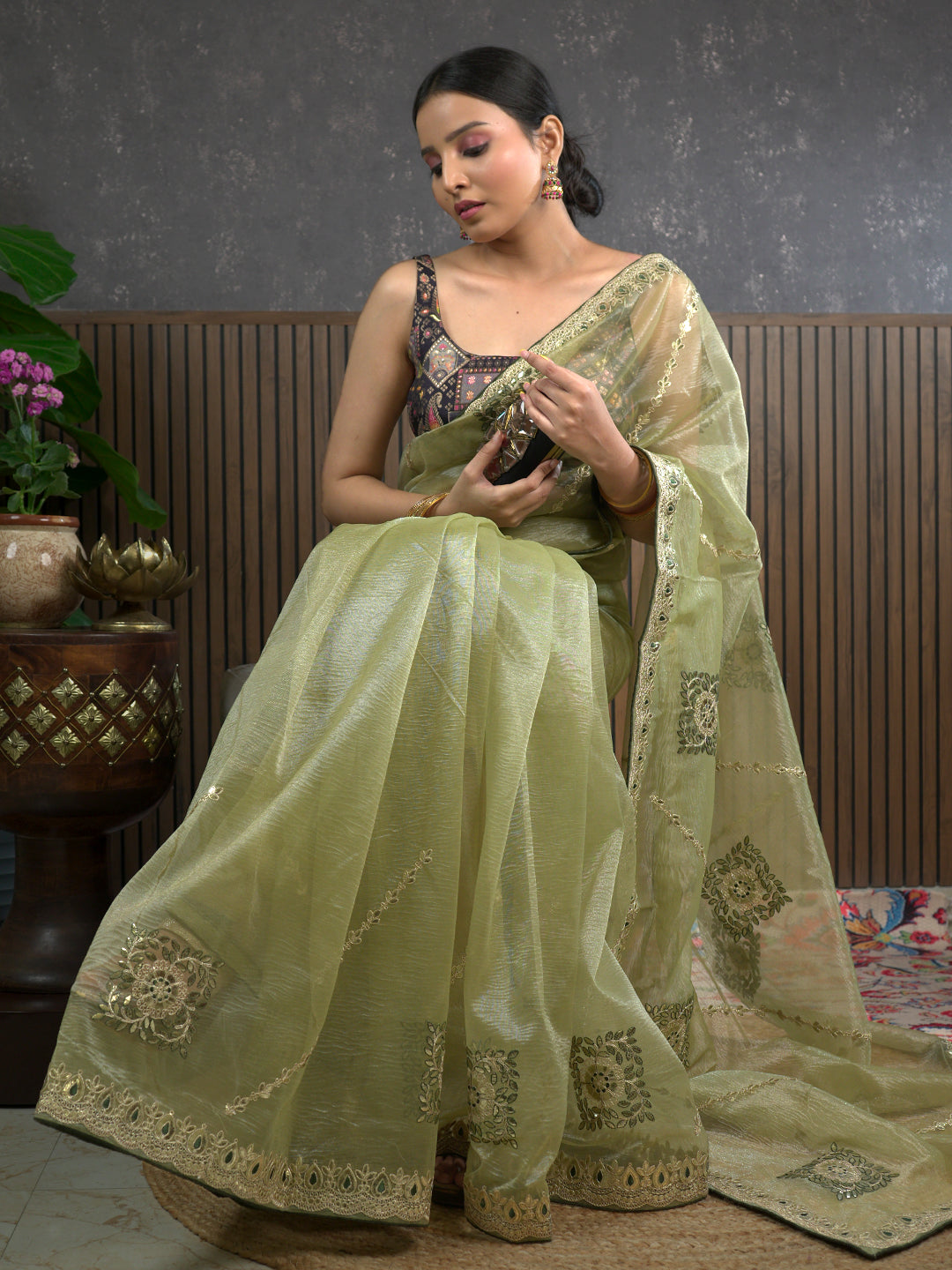 Gota Henna Embroidered Saree