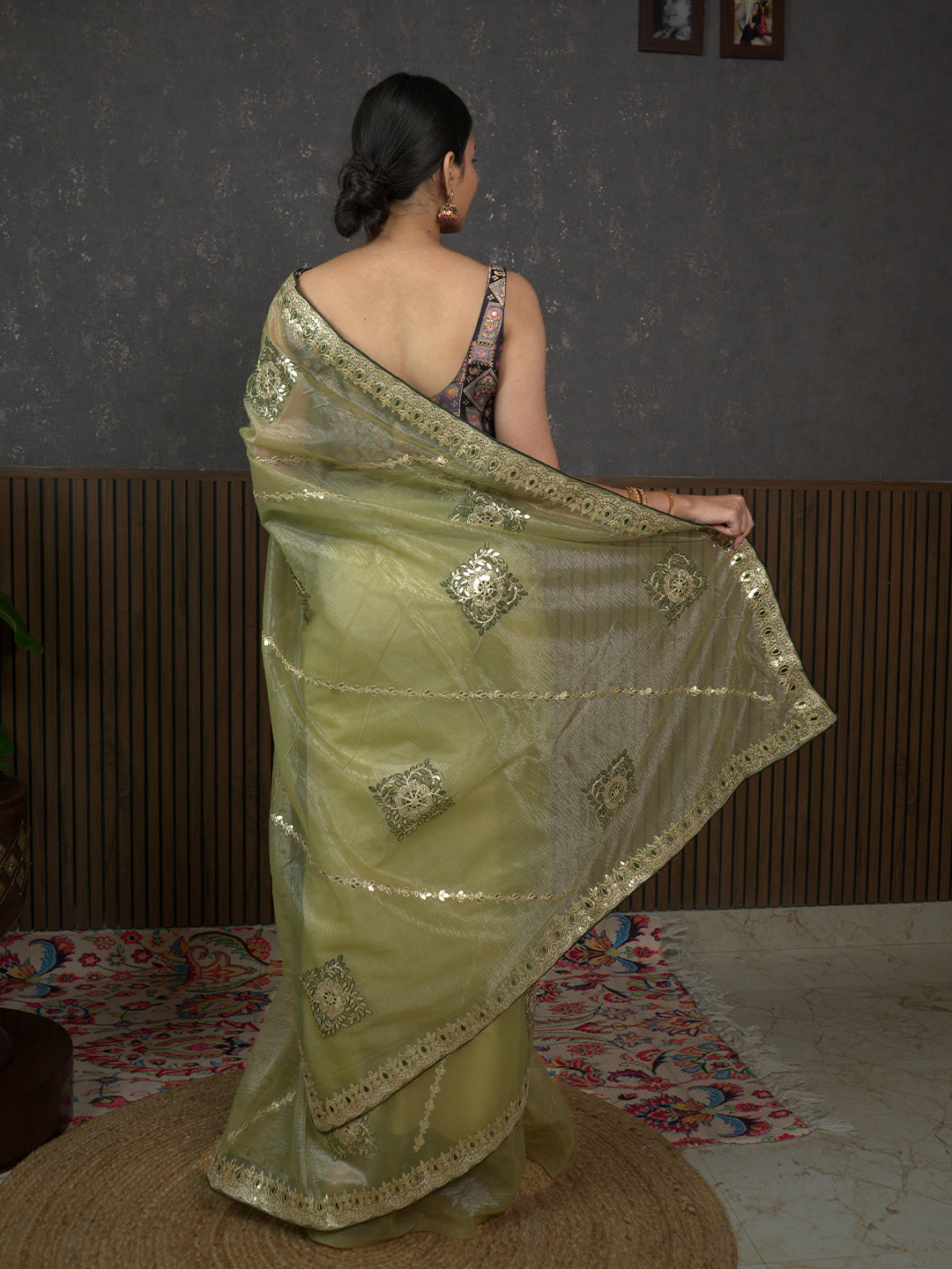Gota Henna Embroidered Saree