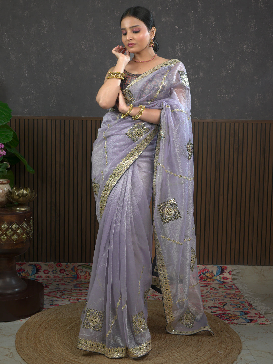 Gota Purple Embroidered Saree