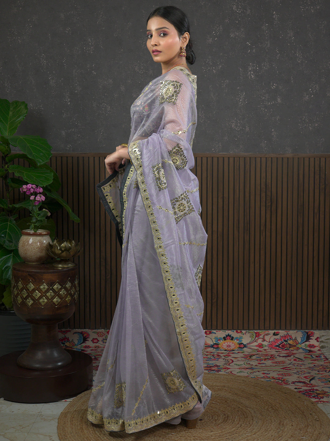 Gota Purple Embroidered Saree