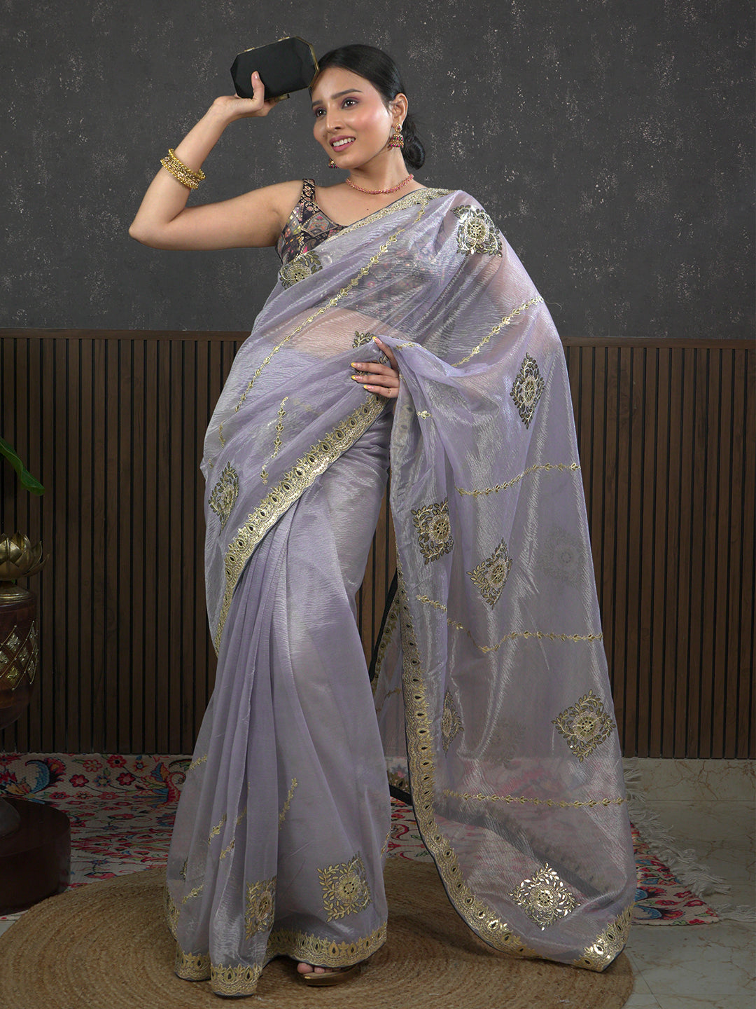 Gota Purple Embroidered Saree