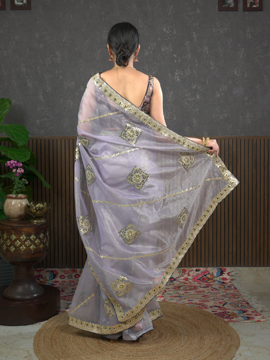 Gota Purple Embroidered Saree