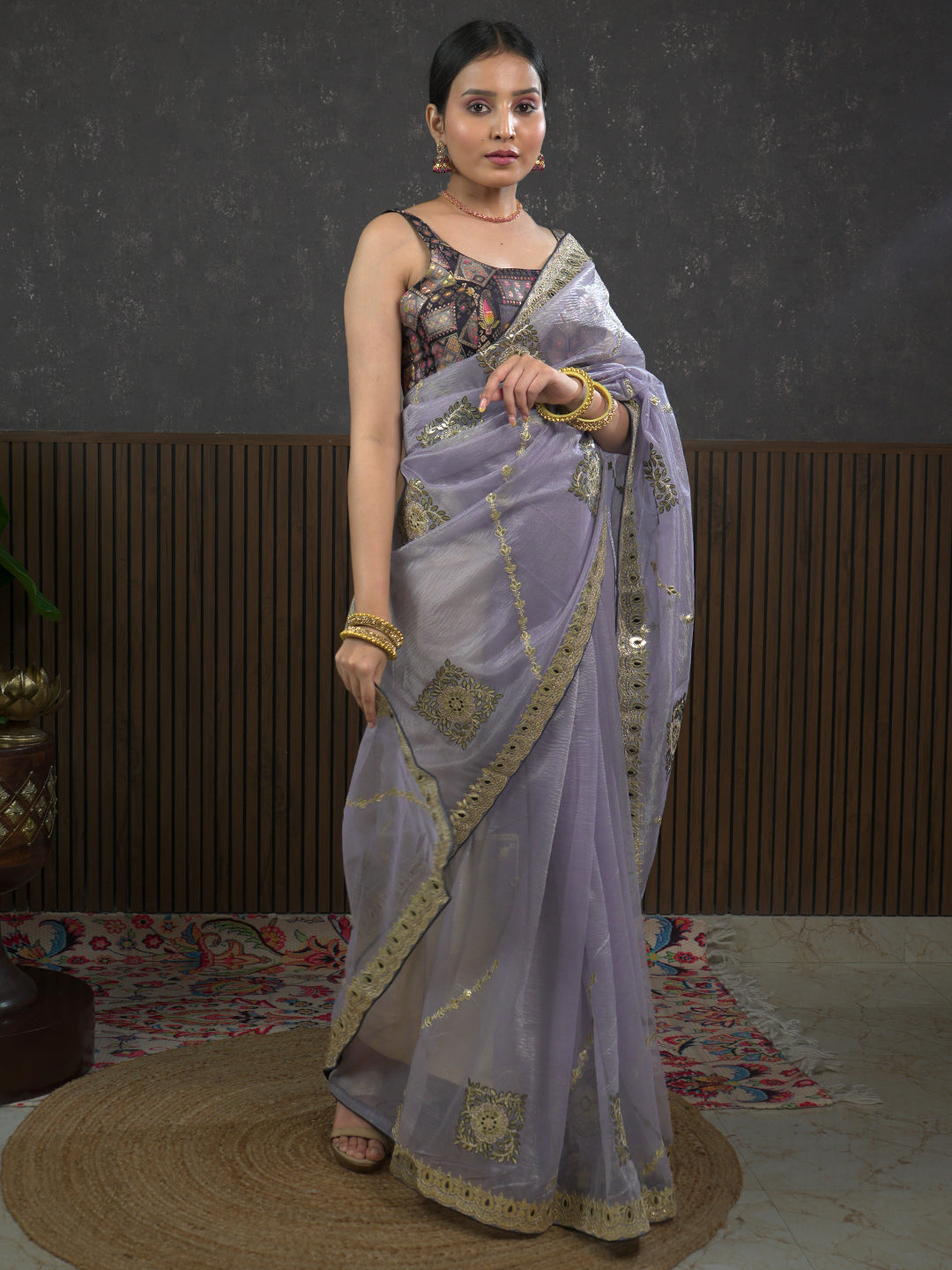 Gota Purple Embroidered Saree