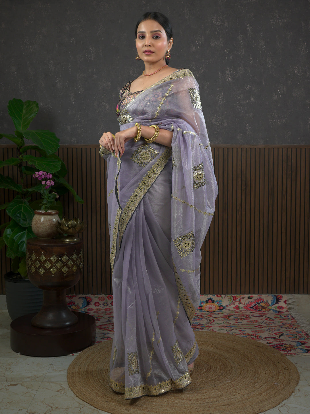 Gota Purple Embroidered Saree