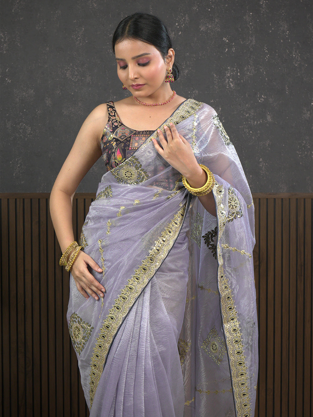 Gota Purple Embroidered Saree