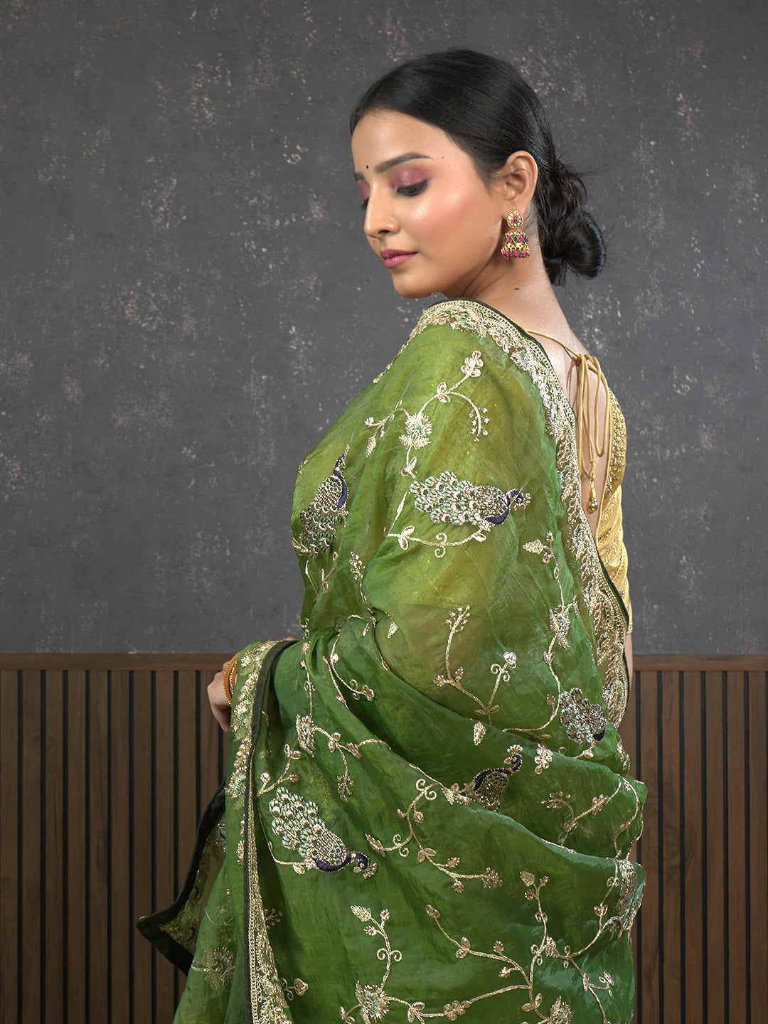 Gota Green Embroidered Saree