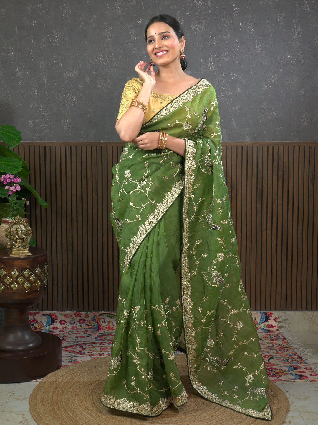 Gota Green Embroidered Saree