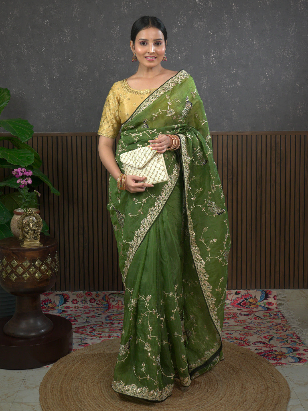 Gota Green Embroidered Saree