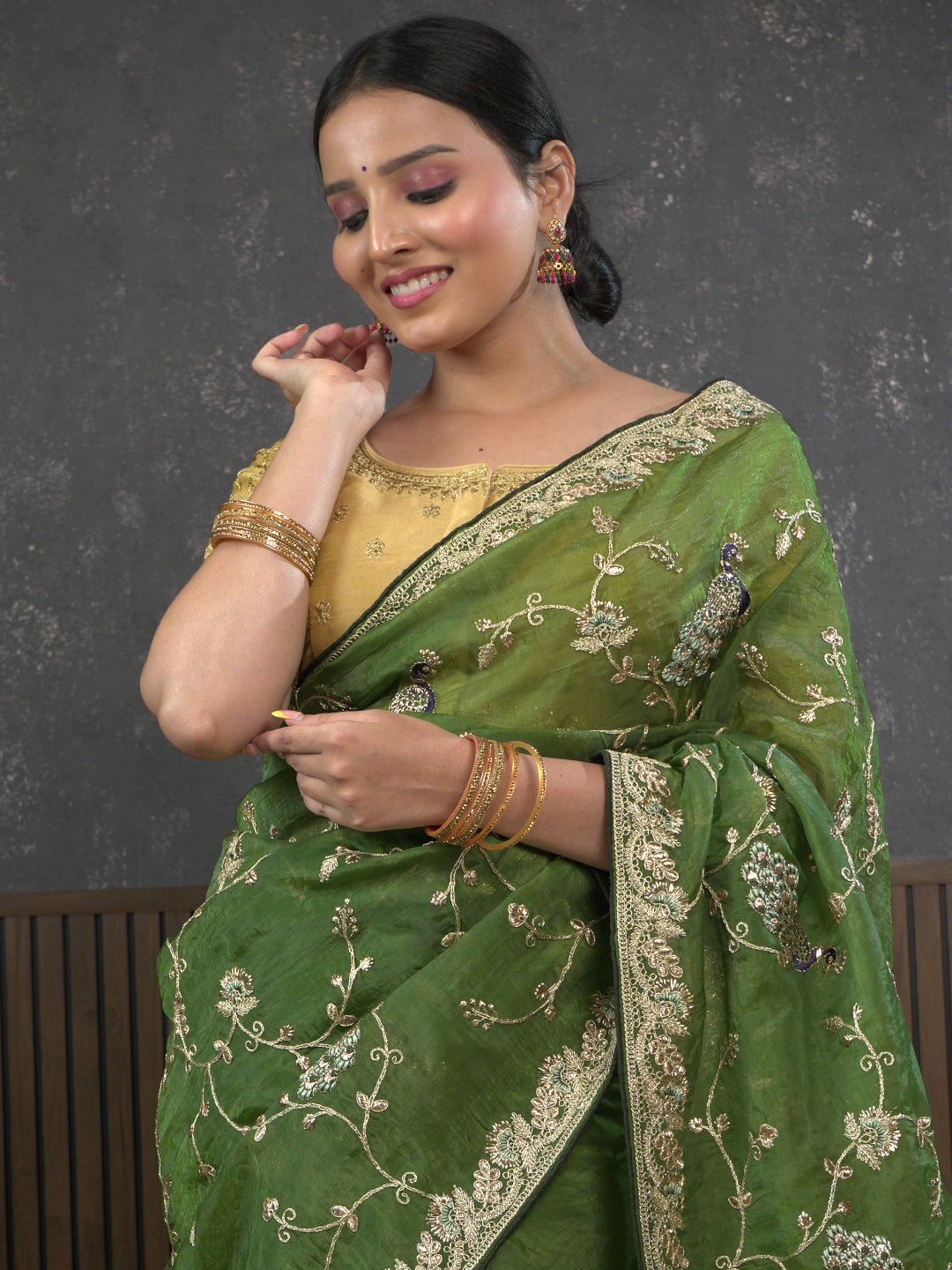 Gota Green Embroidered Saree
