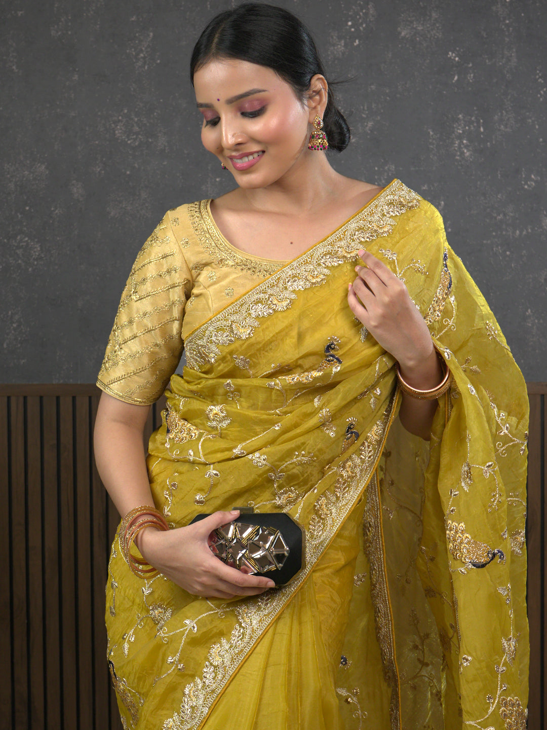 Gota Mustard Embroidered Saree