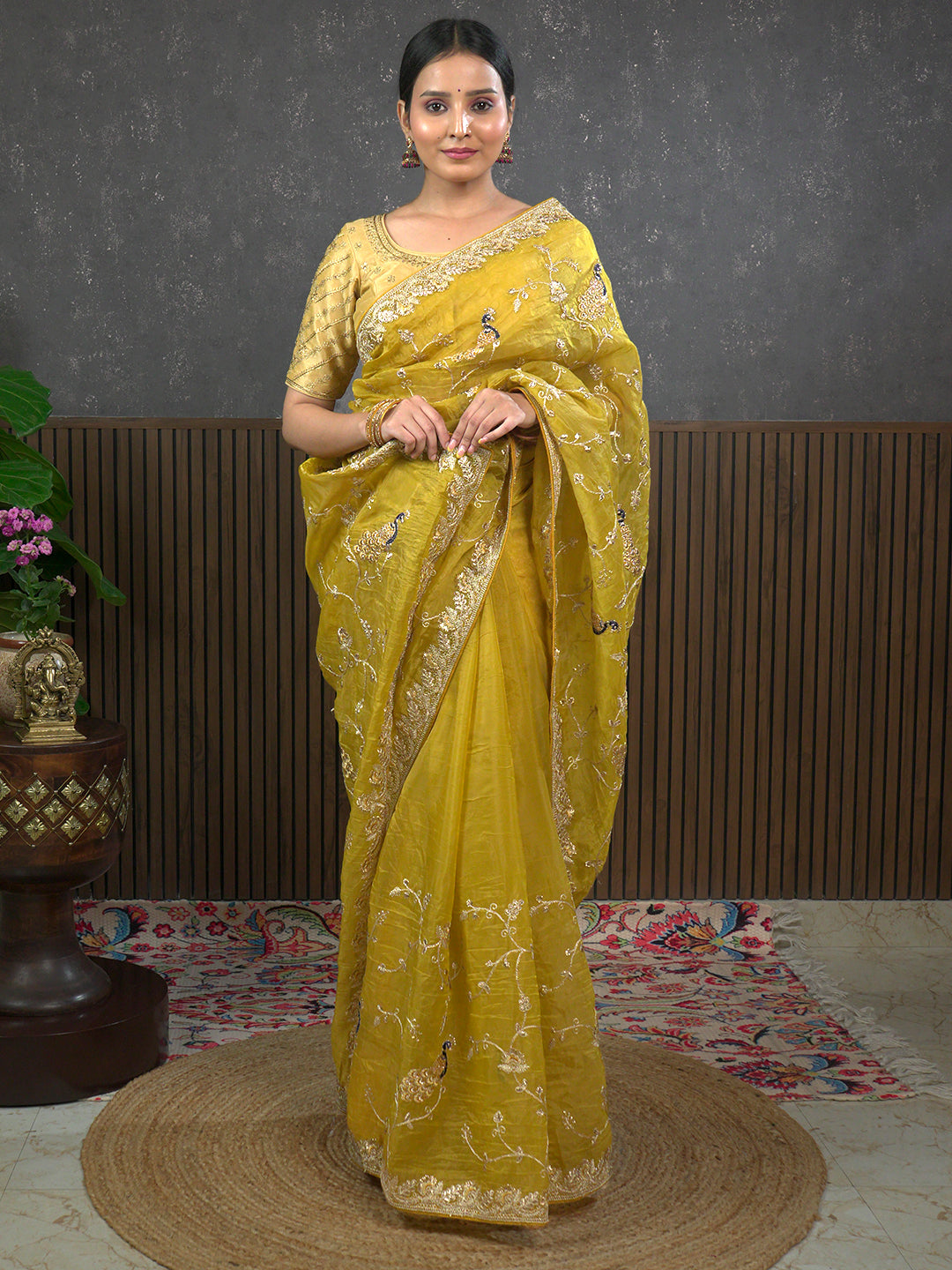 Gota Mustard Embroidered Saree