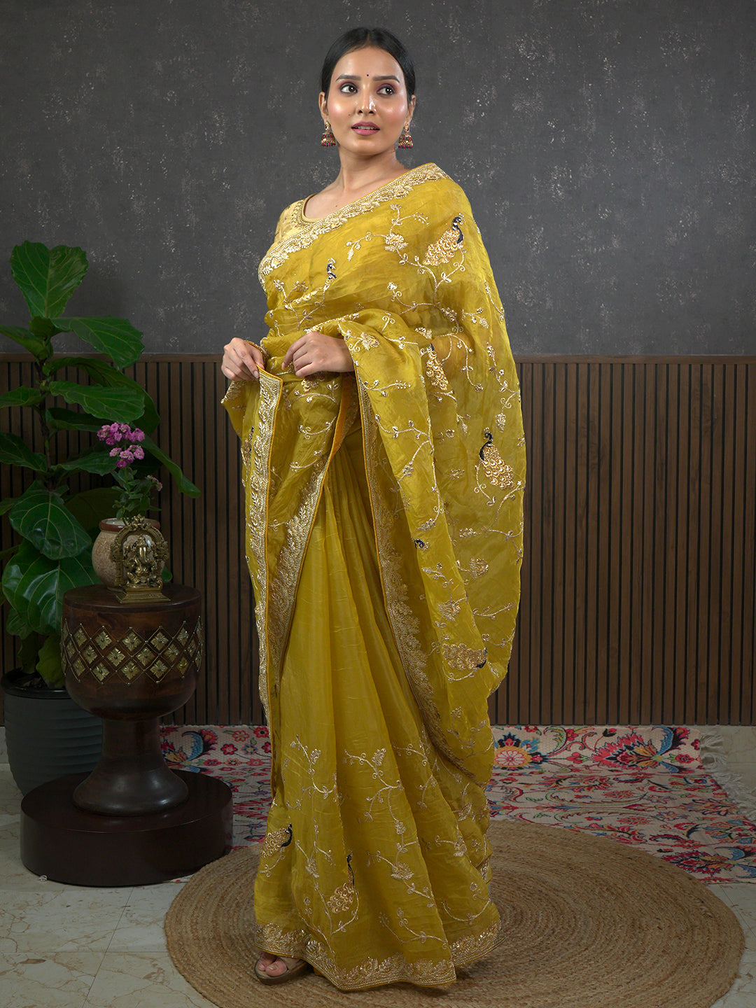 Gota Mustard Embroidered Saree
