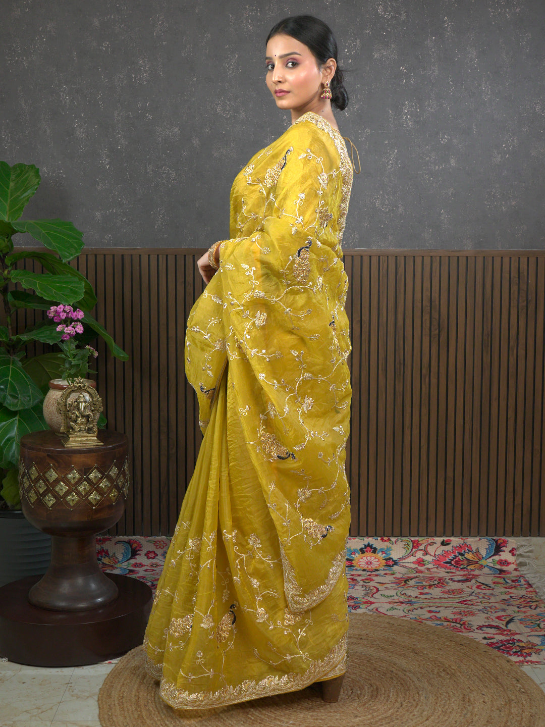 Gota Mustard Embroidered Saree