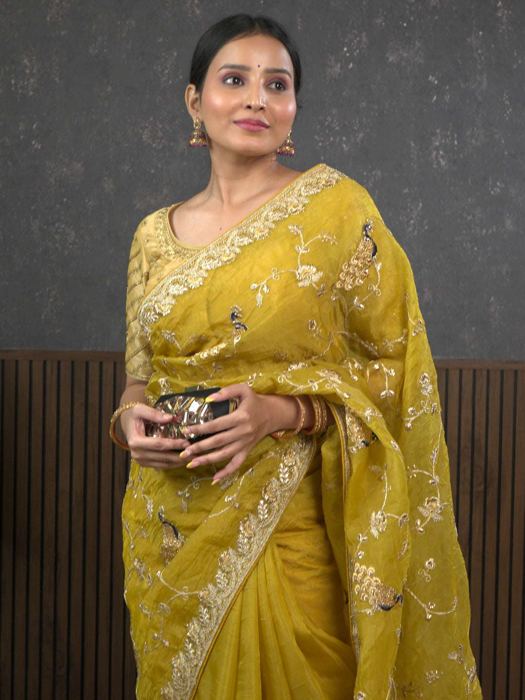 Gota Mustard Embroidered Saree