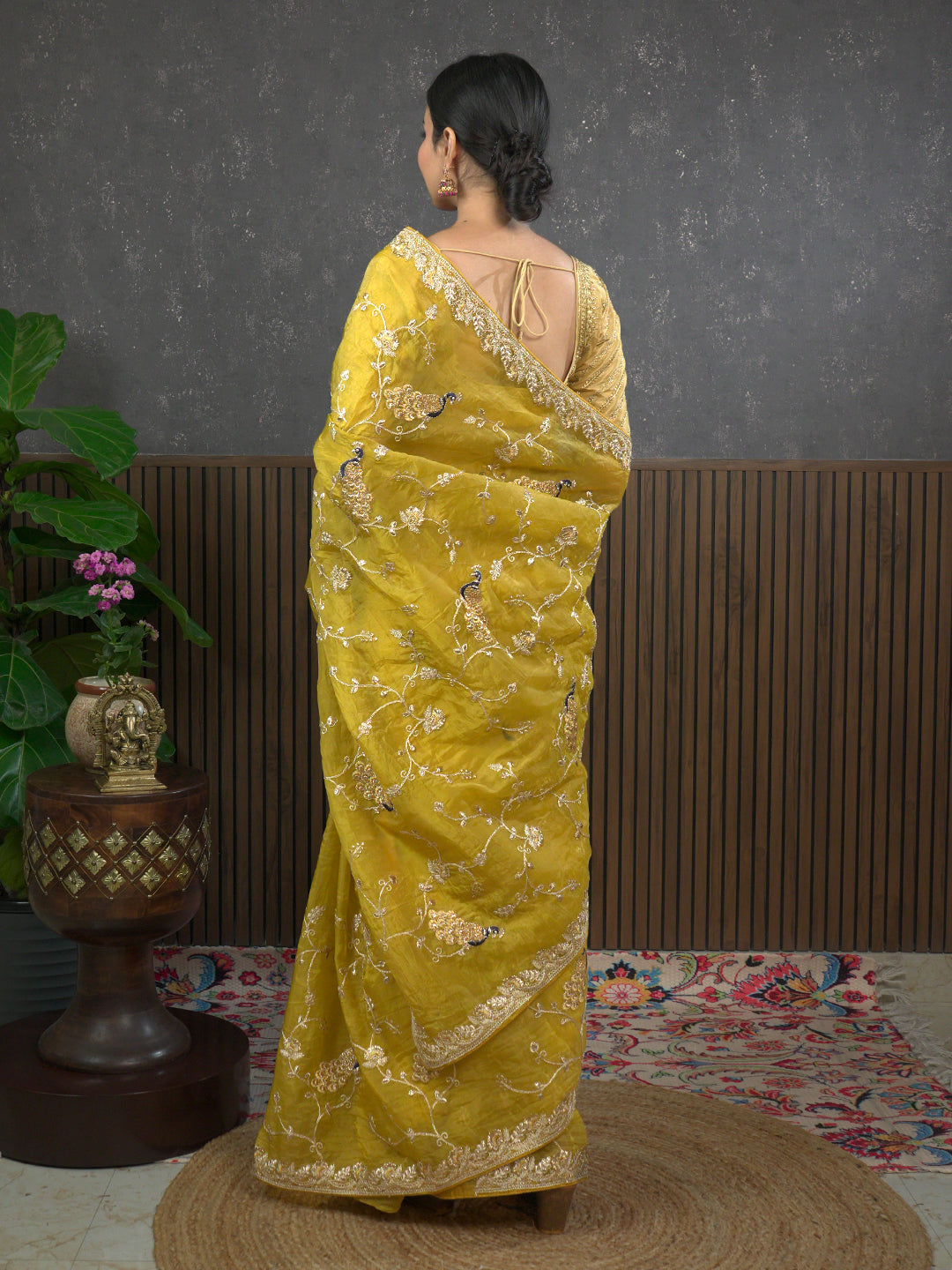 Gota Mustard Embroidered Saree