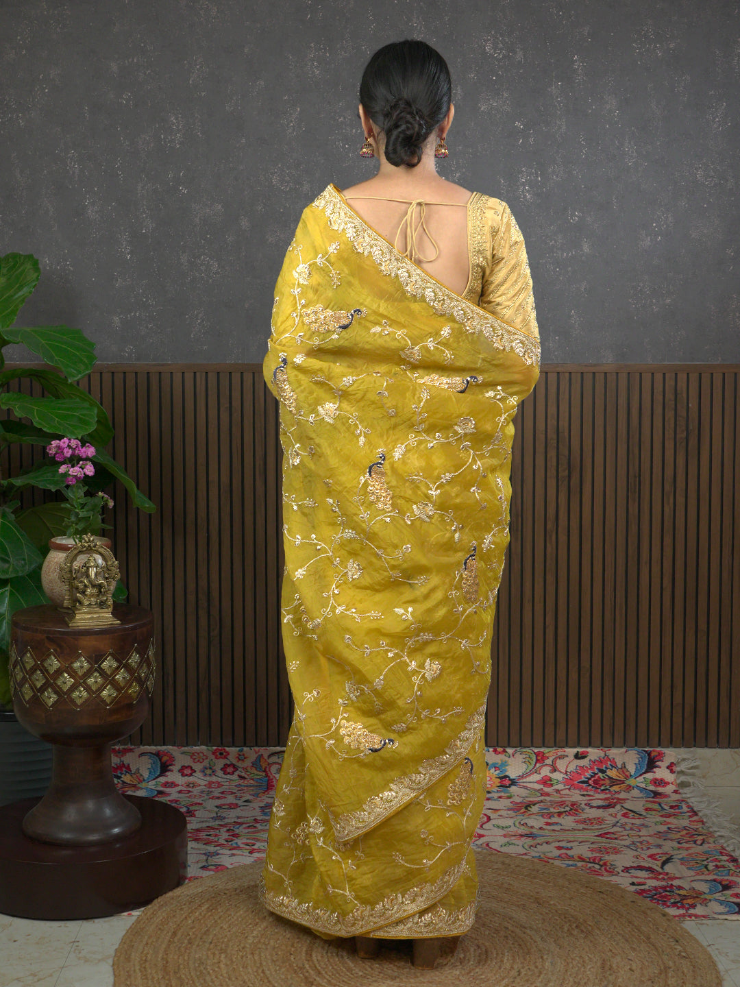 Gota Mustard Embroidered Saree