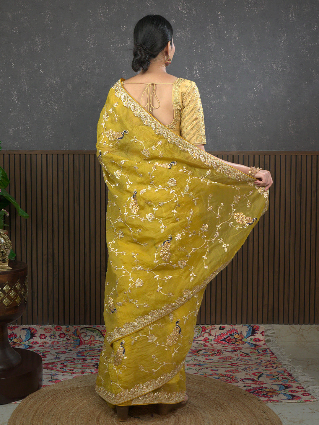 Gota Mustard Embroidered Saree
