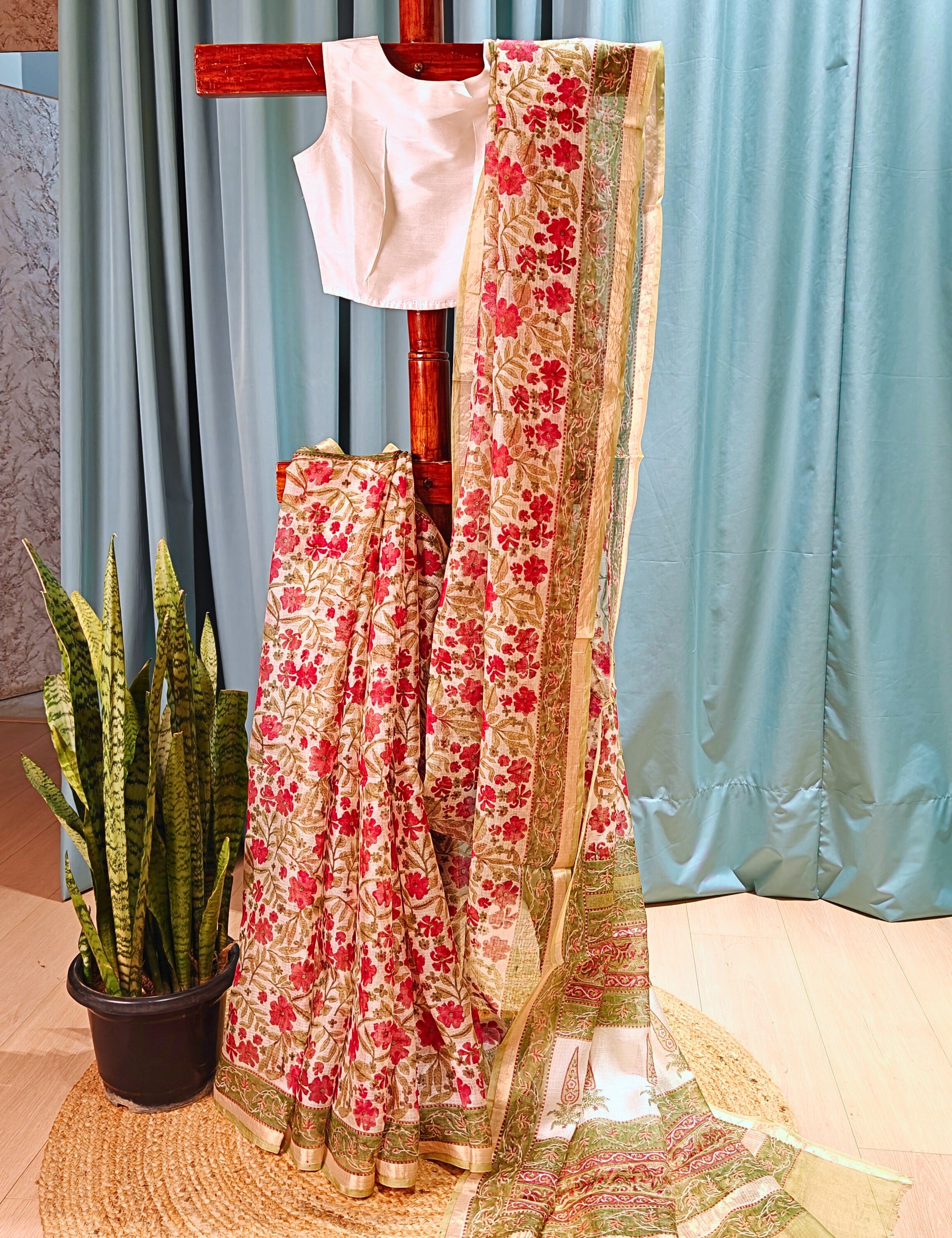 Vatika Limegreen Bagru Saree