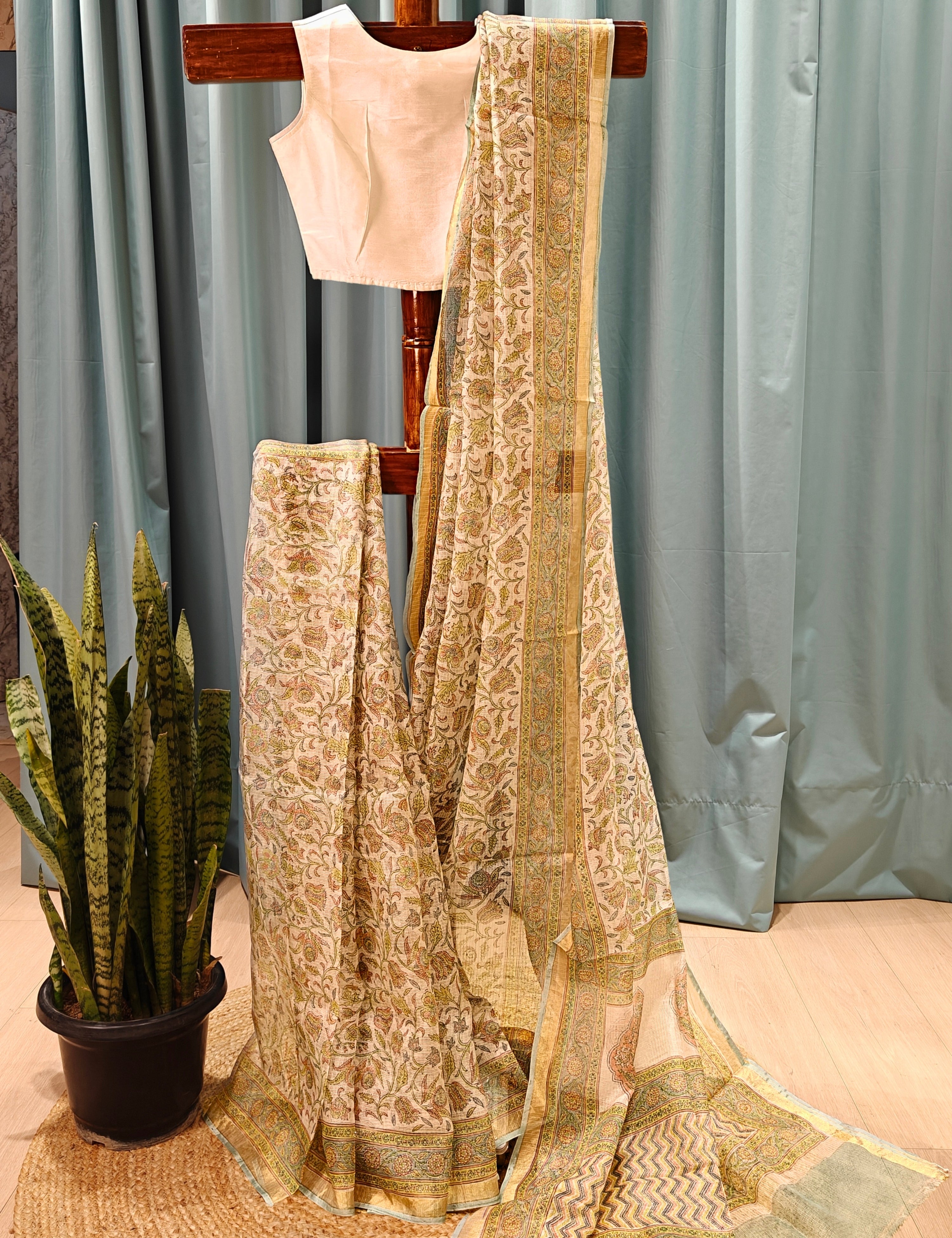 Vatika Seagreen Bagru Saree