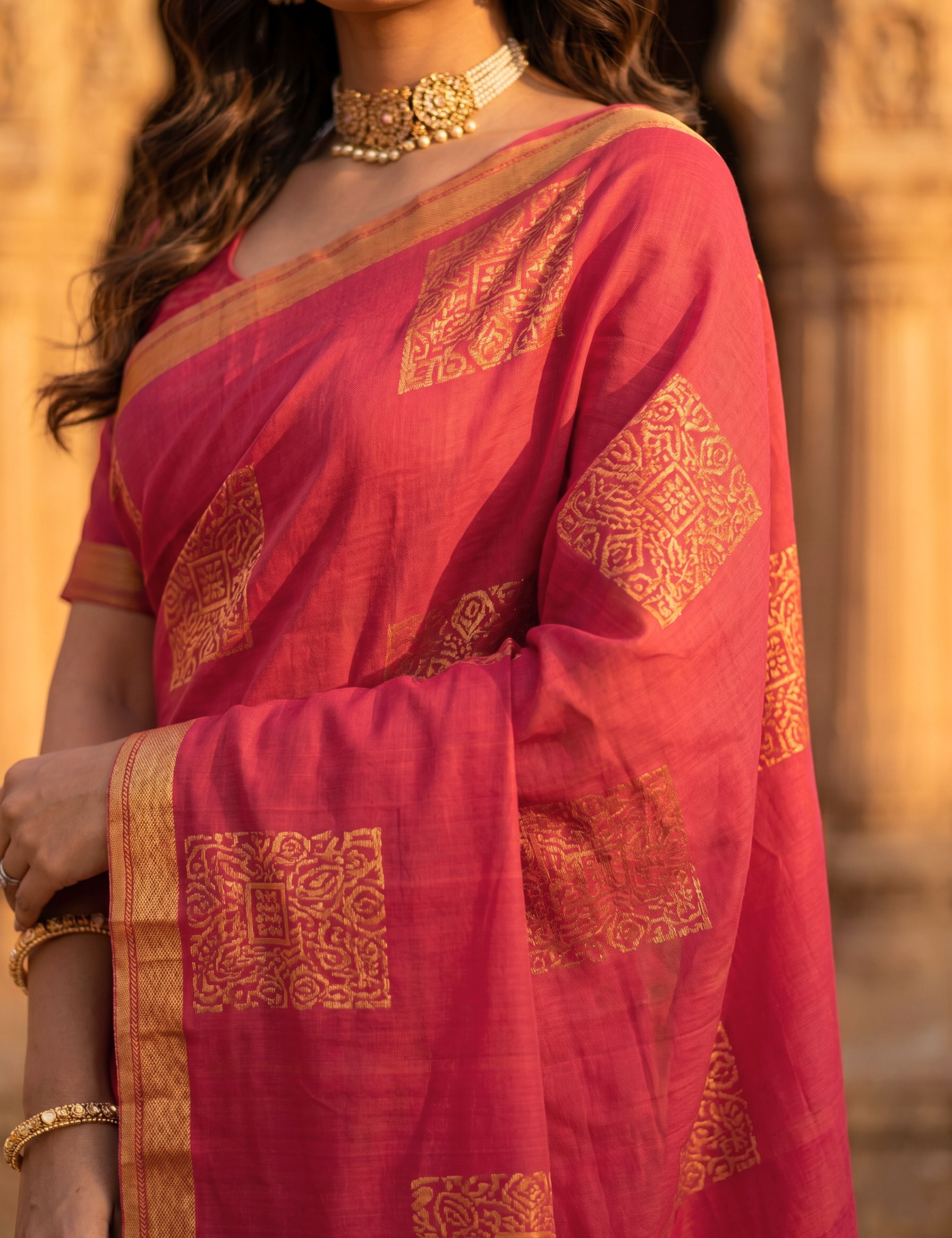 Coral Negamam Cotton Saree