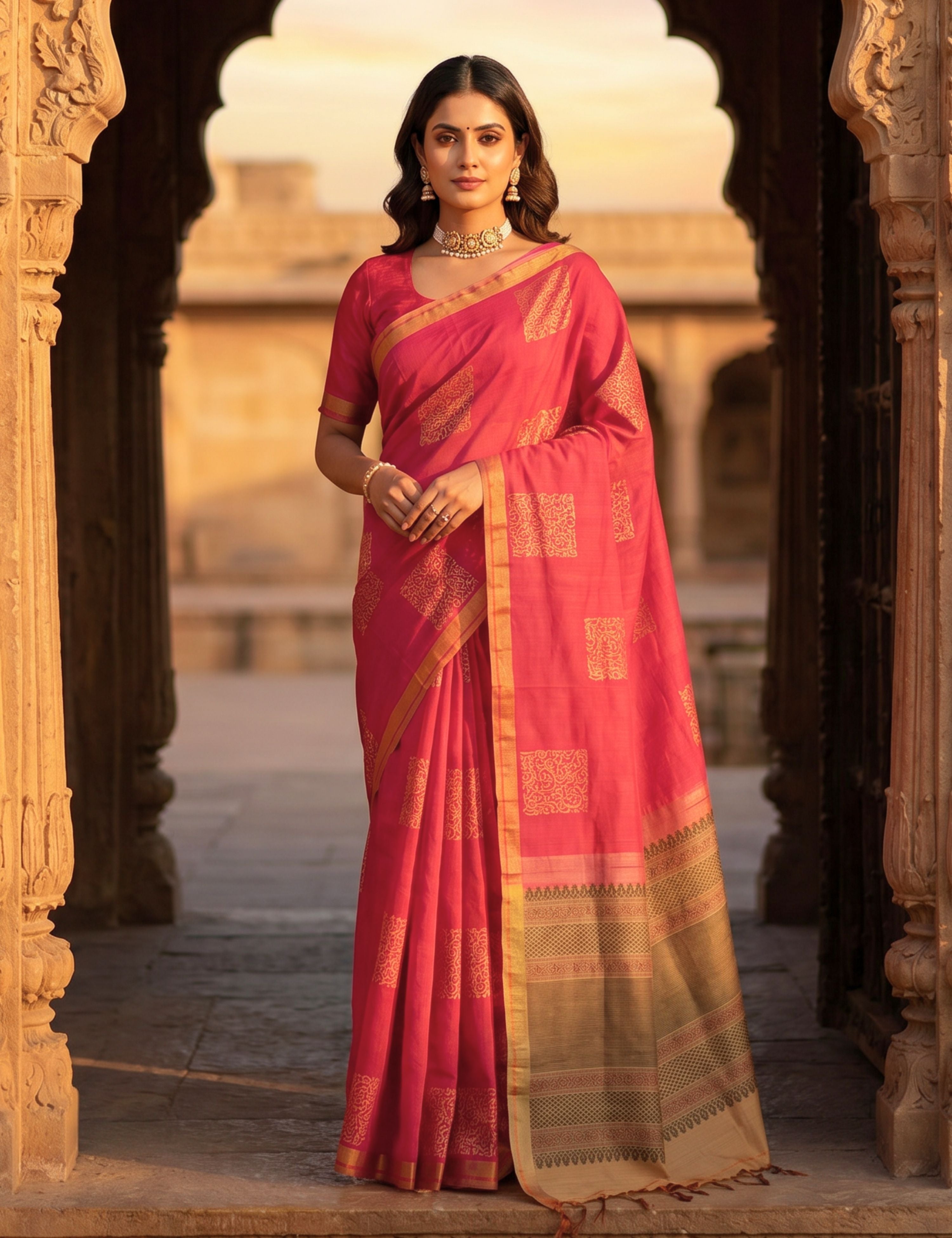 Coral Negamam Cotton Saree