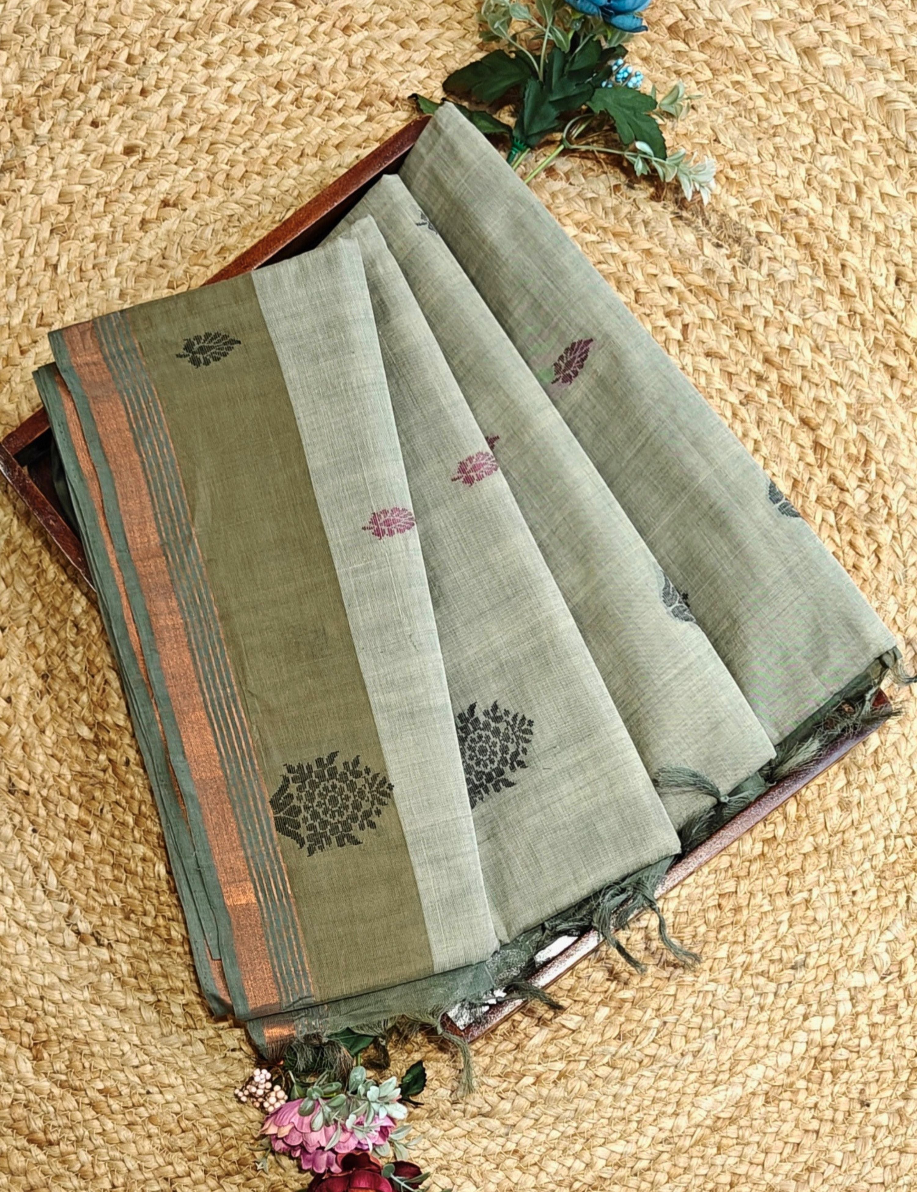 Grey Negamam Cotton Saree