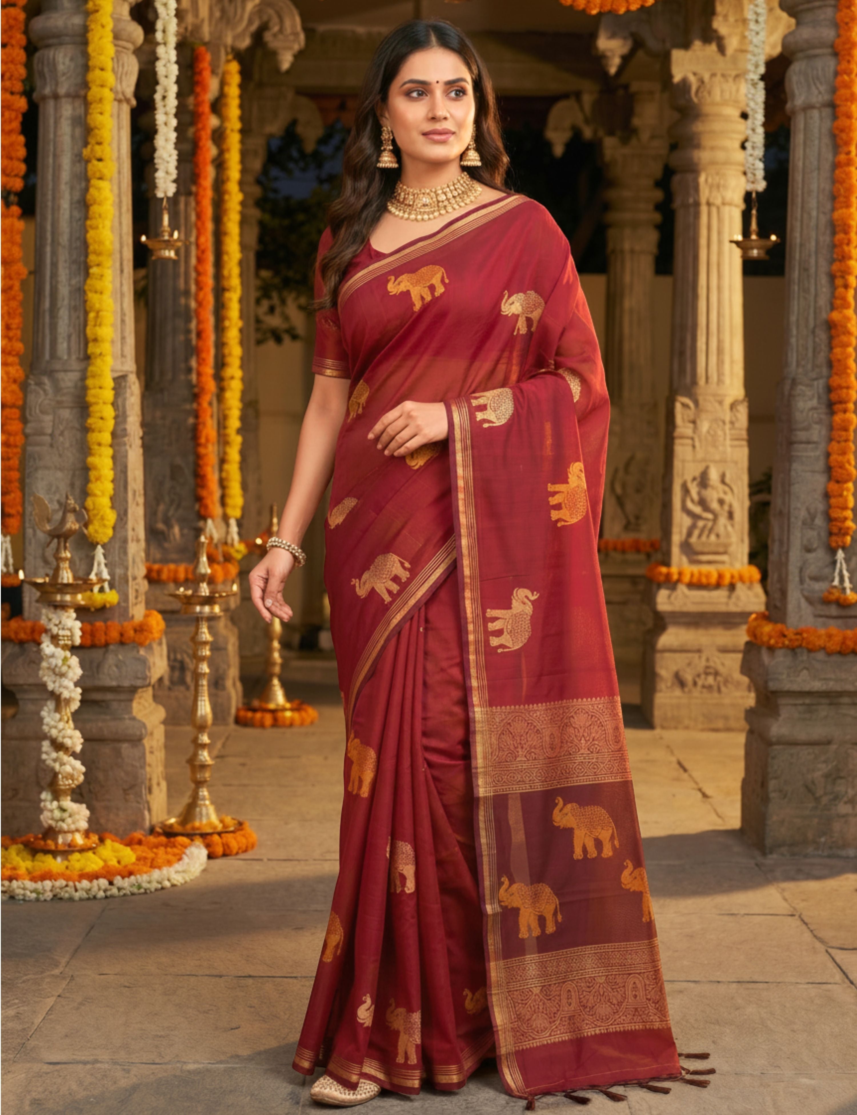 Maroon Negamam Cotton Saree