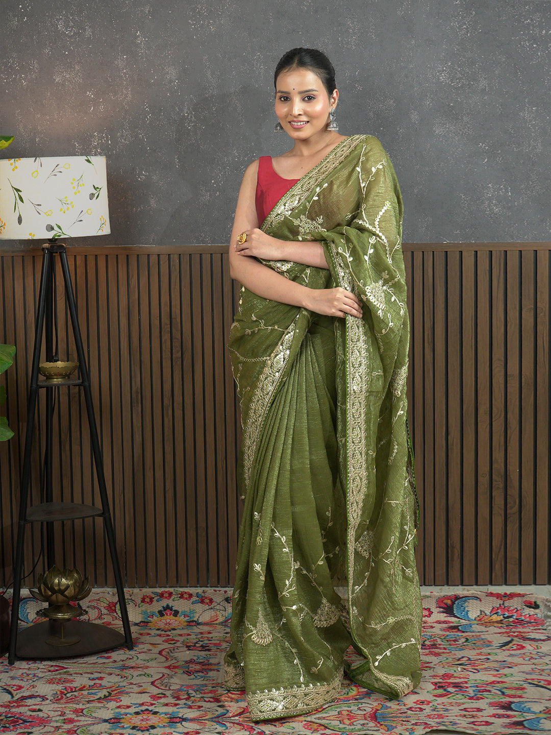 Gota Olive Embroidered Saree
