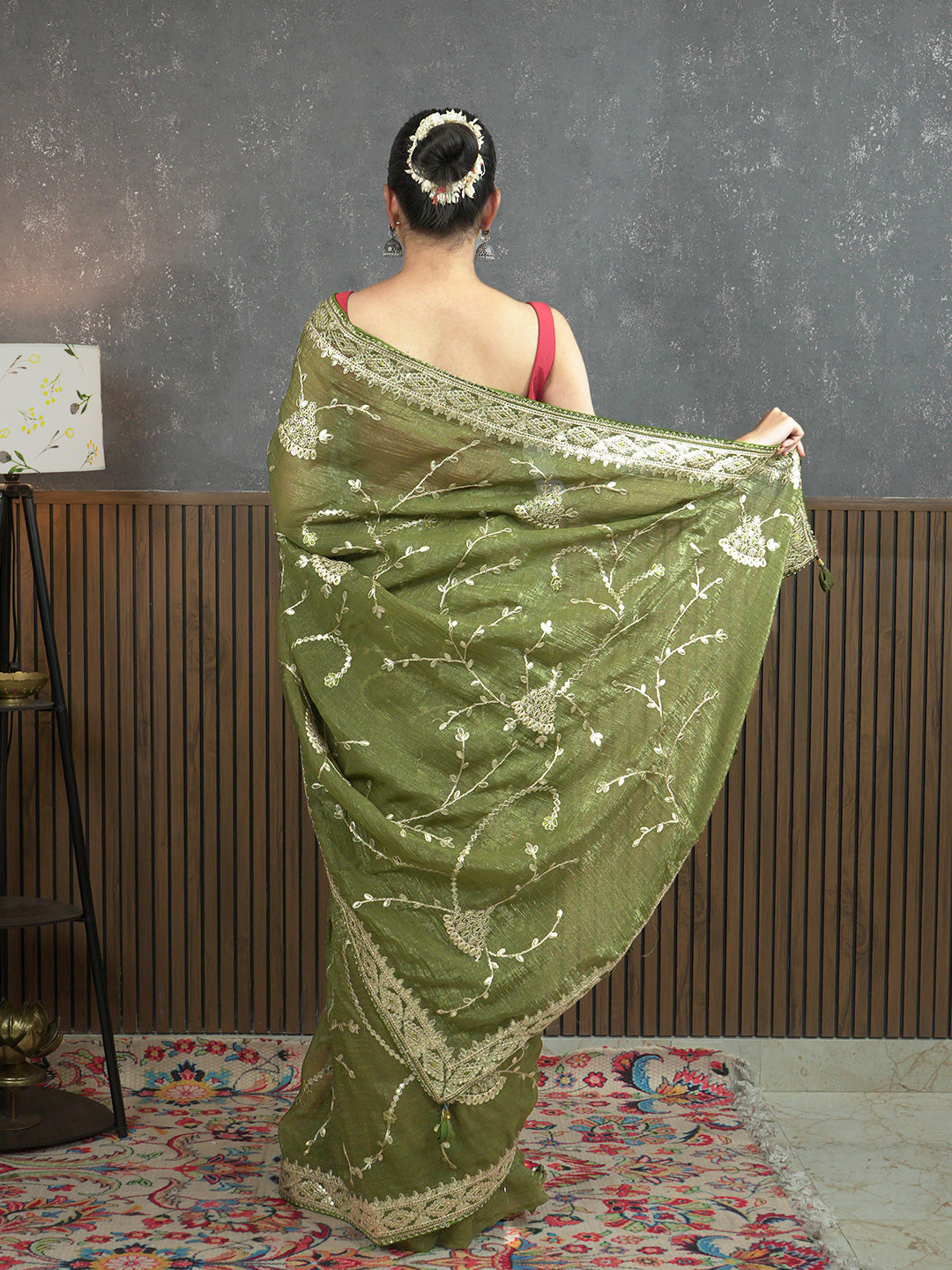 Gota Olive Embroidered Saree