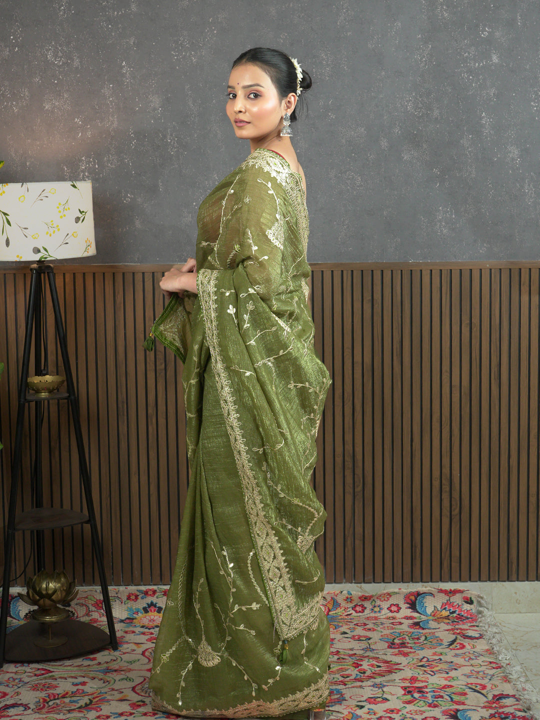Gota Olive Embroidered Saree