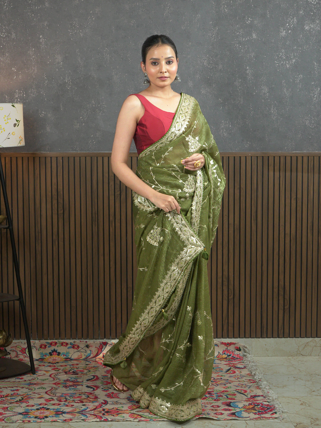 Gota Olive Embroidered Saree