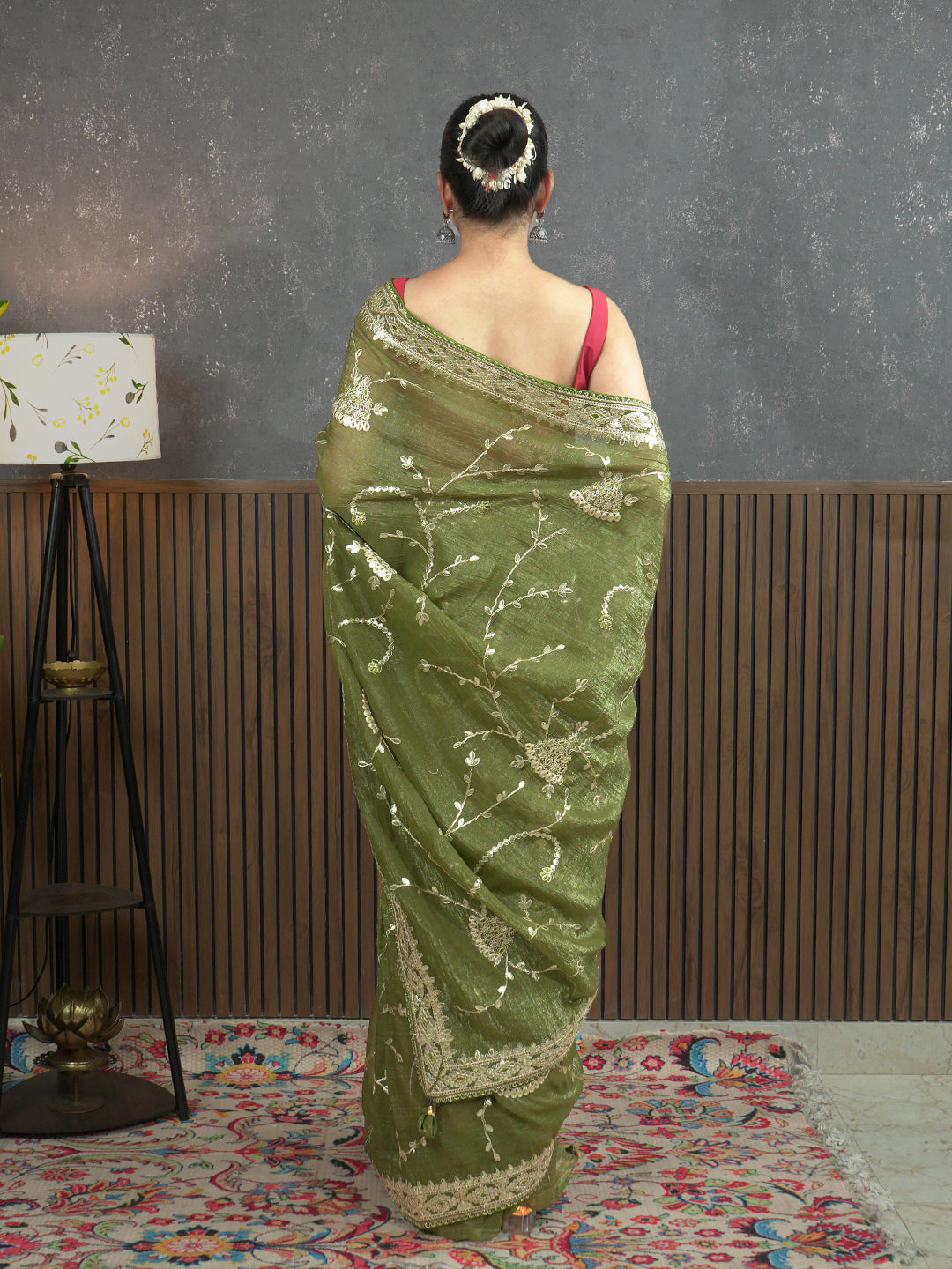 Gota Olive Embroidered Saree