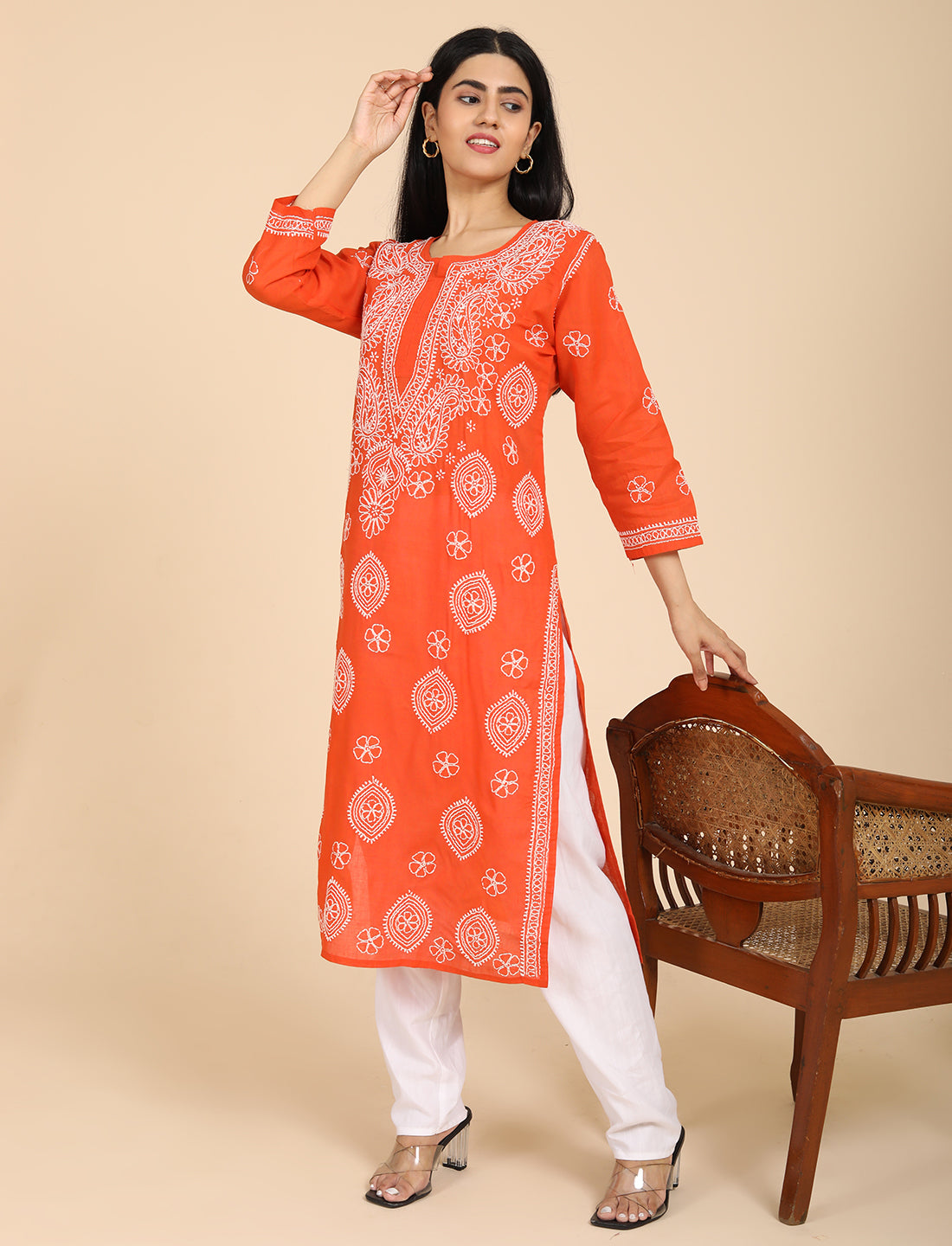 Imtizaj Orange Chikankari Kurta