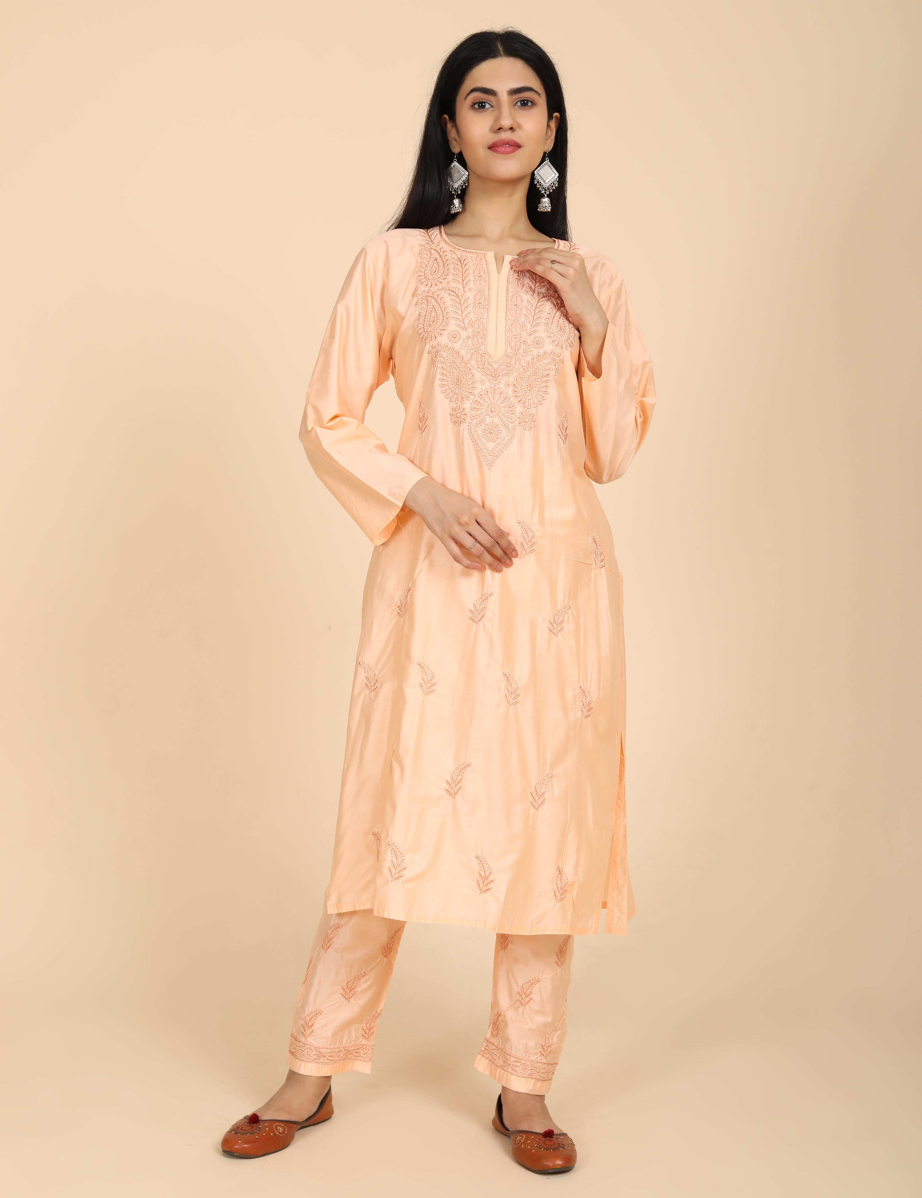 Jashn Peach Chikankari Kurta Set